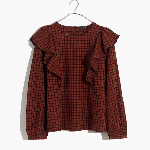 Madewell Ruffle-Front Top in Plaid - Picture 4 of 7